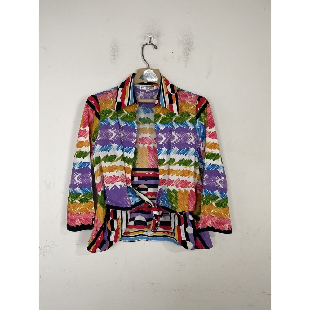 Mishca Womens Shirt Medium Rainbow Abstract‎ Pride Art to Wear Colorful LGBTQ